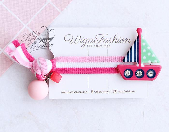 Sailboat Pink Ball Charm Hair Tie - Image 2